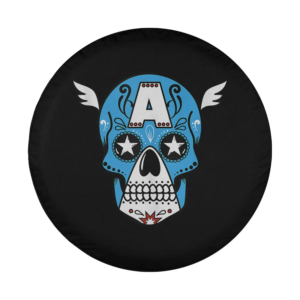 Captain America sugar skull with blue wings and star eyes graphic design only
