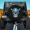 Blue winged star eyes Captain America sugar skull spare tire cover with no camera hole on Jeep