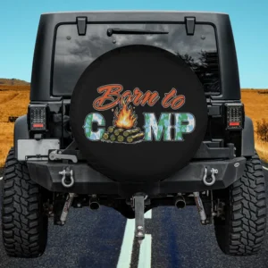 born to camp fire camo camping spare tire cover with no camera hole for Jeep