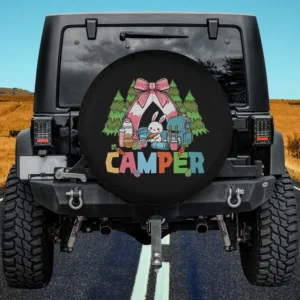 Pink bow tent bunny camper camping spare tire cover with no camera hole
