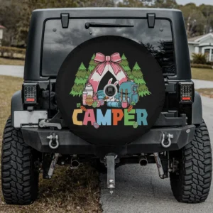Pink bow tent bunny camper camping spare tire cover with backup camera hole