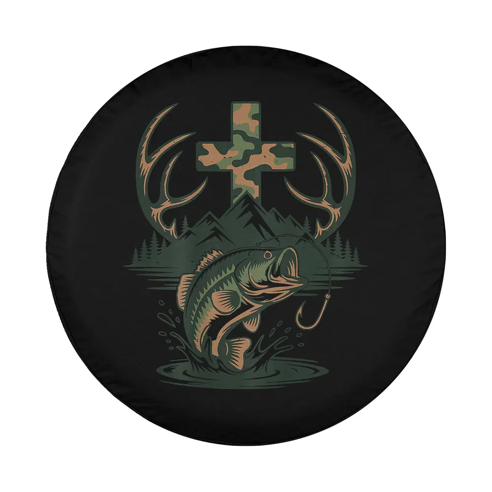 Camo cross antlers fish Christian design for spare tire cover