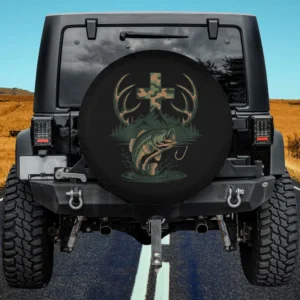 Camo cross antlers fish Christian spare tire cover for Mercedes G-Class without camera hole