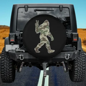 Camo peace sign Bigfoot Sasquatch spare tire cover for Mercedes G-Class, no camera hole