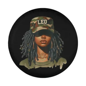 Urban Leo zodiac woman with camouflage hat and lion tattoo illustration