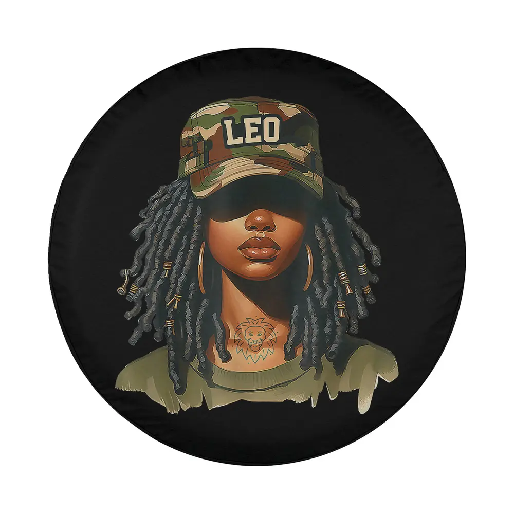 Urban Leo zodiac woman with camouflage hat and lion tattoo illustration