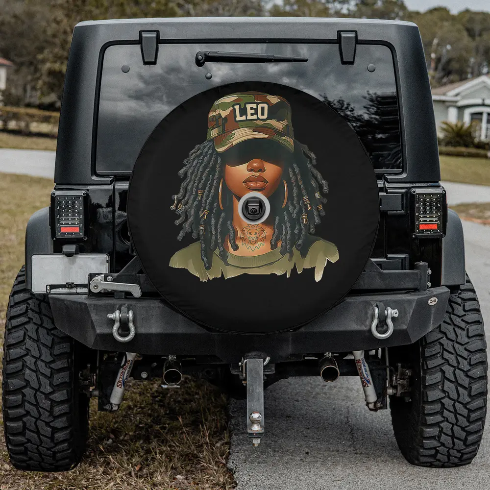Camouflage Leo hat lion tattoo zodiac spare tire cover for Mercedes G-Class, with camera hole