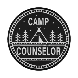 Camp Counselor forest tent badge graphic for camping spare tire cover design only