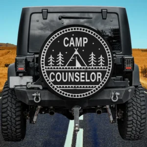 Camp Counselor forest tent badge spare tire cover for Jeep, SUV, RV, no camera hole