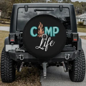 Camp Life flame firewood camping spare tire cover with backup camera hole option