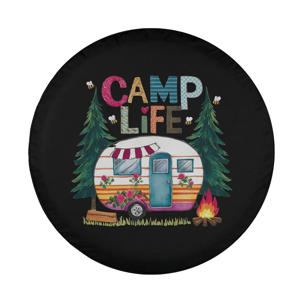 Camp Life retro camper trailer camping spare tire cover artwork only