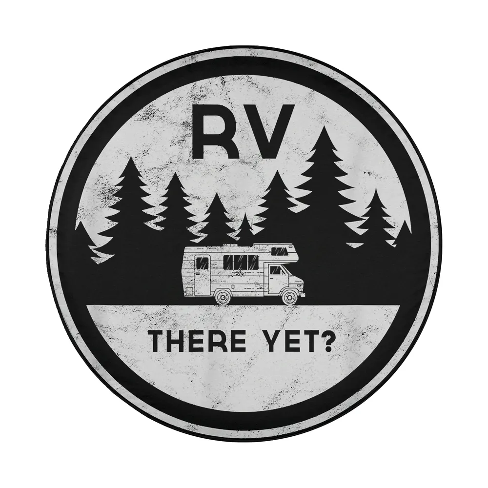 Camper forest RV there yet spare tire cover graphic with pine trees and camper