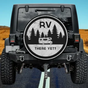 Camper forest RV there yet spare tire cover with pine trees and camper design, no camera hole