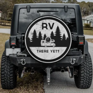 Camper forest RV there yet spare tire cover with pine trees and camper design, with camera hole