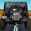 Camper and mountain scene camping crew spare tire cover with no camera hole