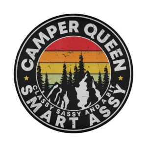 Camper queen spare tire cover retro sunset mountain camping design only