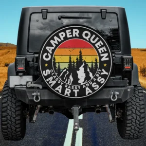 Retro sunset mountain camper queen camping spare tire cover with no camera hole