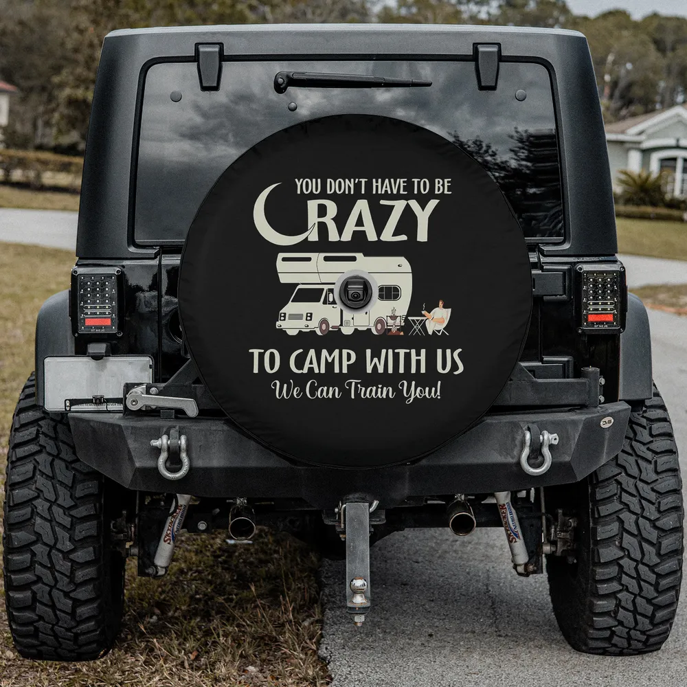 Spare tire cover for backup camera with camper RV, campfire, funny camping quote