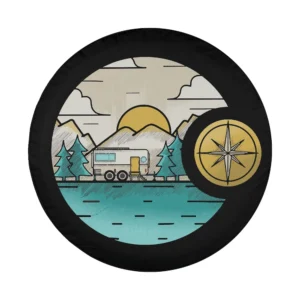 Camper trailer mountain compass camping design for spare tire cover