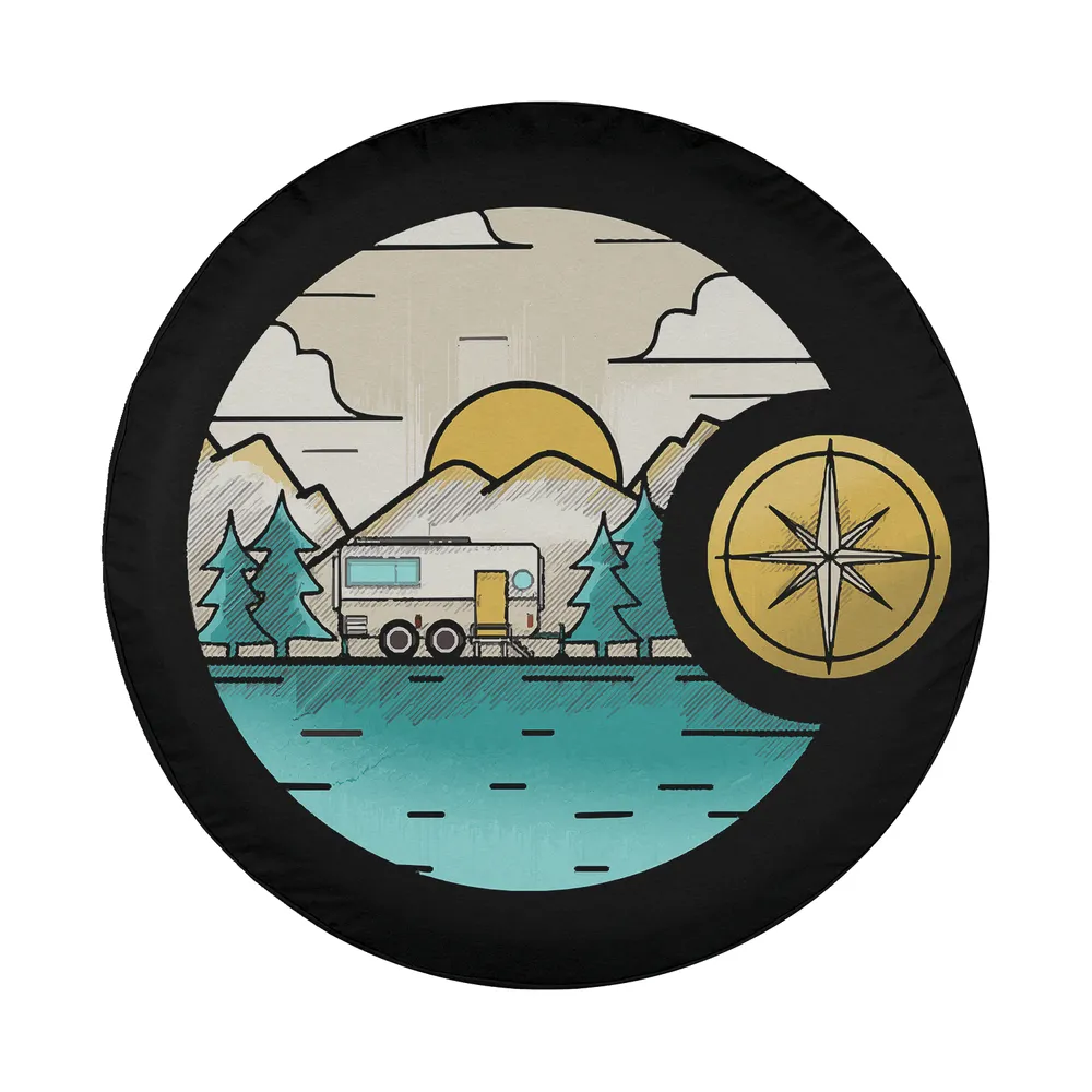 Camper trailer mountain compass camping design for spare tire cover