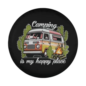 Camping is my happy place camper van cactus campfire design on spare tire cover