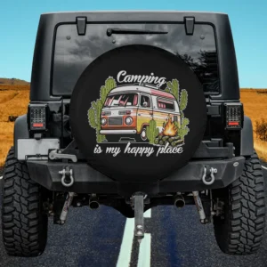 Camper Van Cactus Campfire Camping Spare Tire Cover No Camera Hole