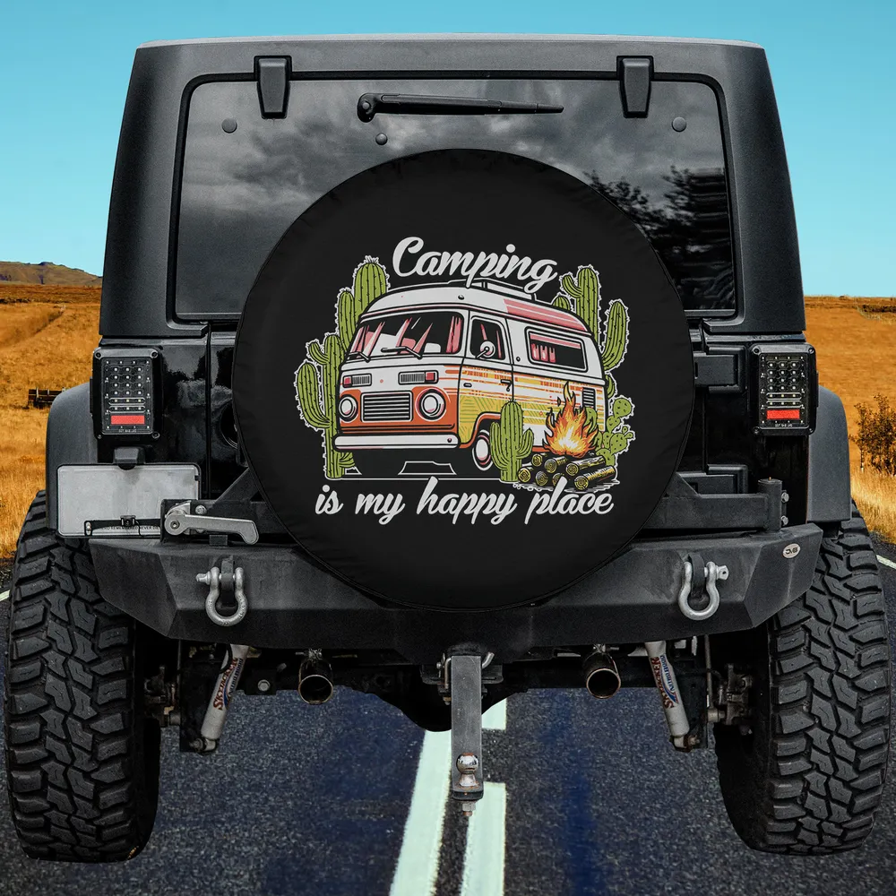 Camper Van Cactus Campfire Camping Spare Tire Cover No Camera Hole
