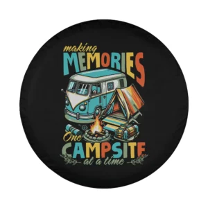 Camper van campfire tent campsite illustration for spare tire cover
