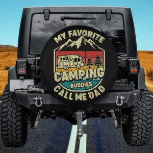Camper van mountain retro camping buddies spare tire cover with no camera hole for Jeep and RV