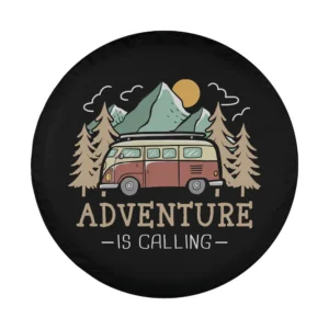 camper van mountains pine trees adventure spare tire cover design only