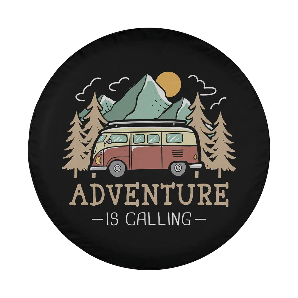camper van mountains pine trees adventure spare tire cover design only