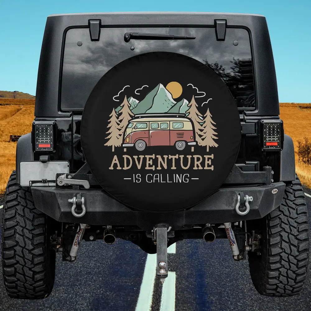 camper van mountains pine trees adventure spare tire cover no camera hole