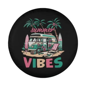 Design of camper van palm trees beach summer vibes spare tire cover