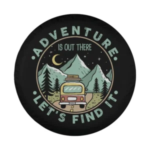 Retro camper van and mountains adventure spare tire cover design only