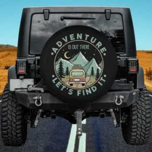 Camper van roof box mountains adventure spare tire cover with no camera hole