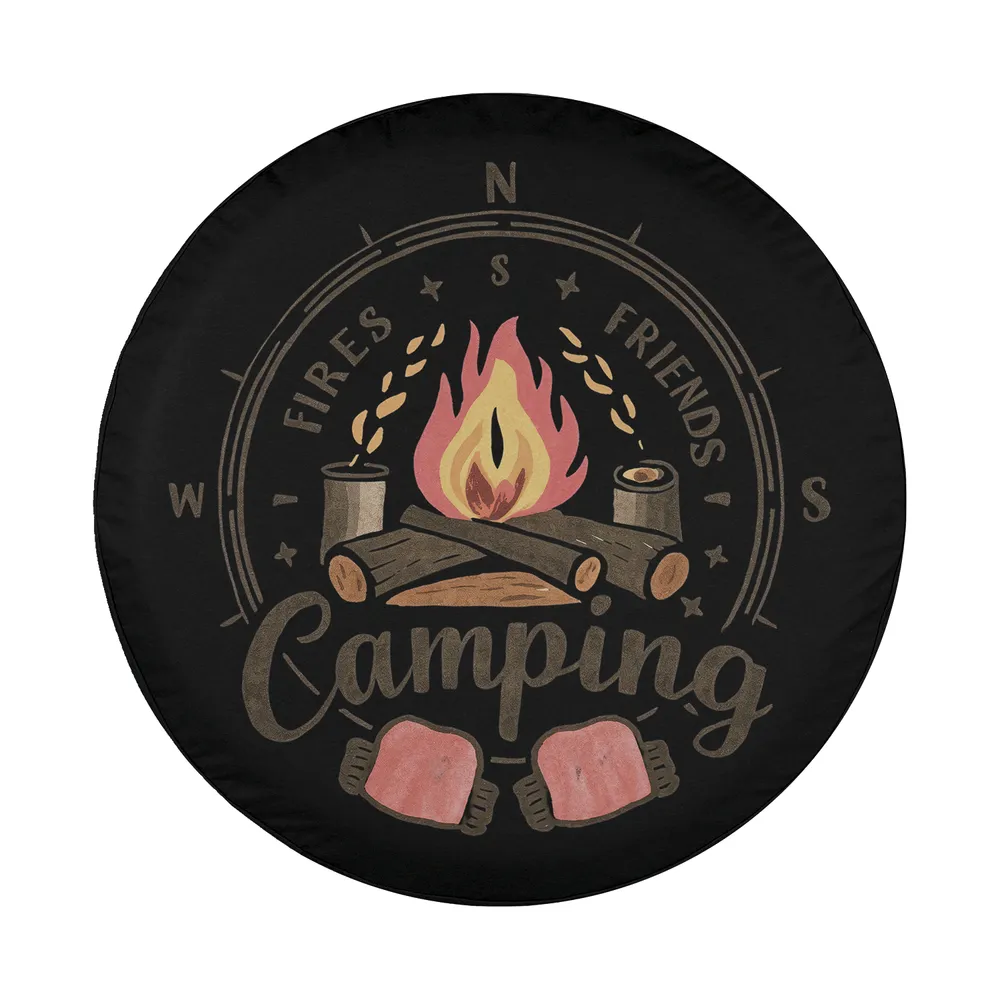 campfire compass marshmallows camping friends spare tire cover design only