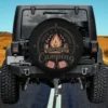 campfire compass marshmallows camping friends spare tire cover no camera hole
