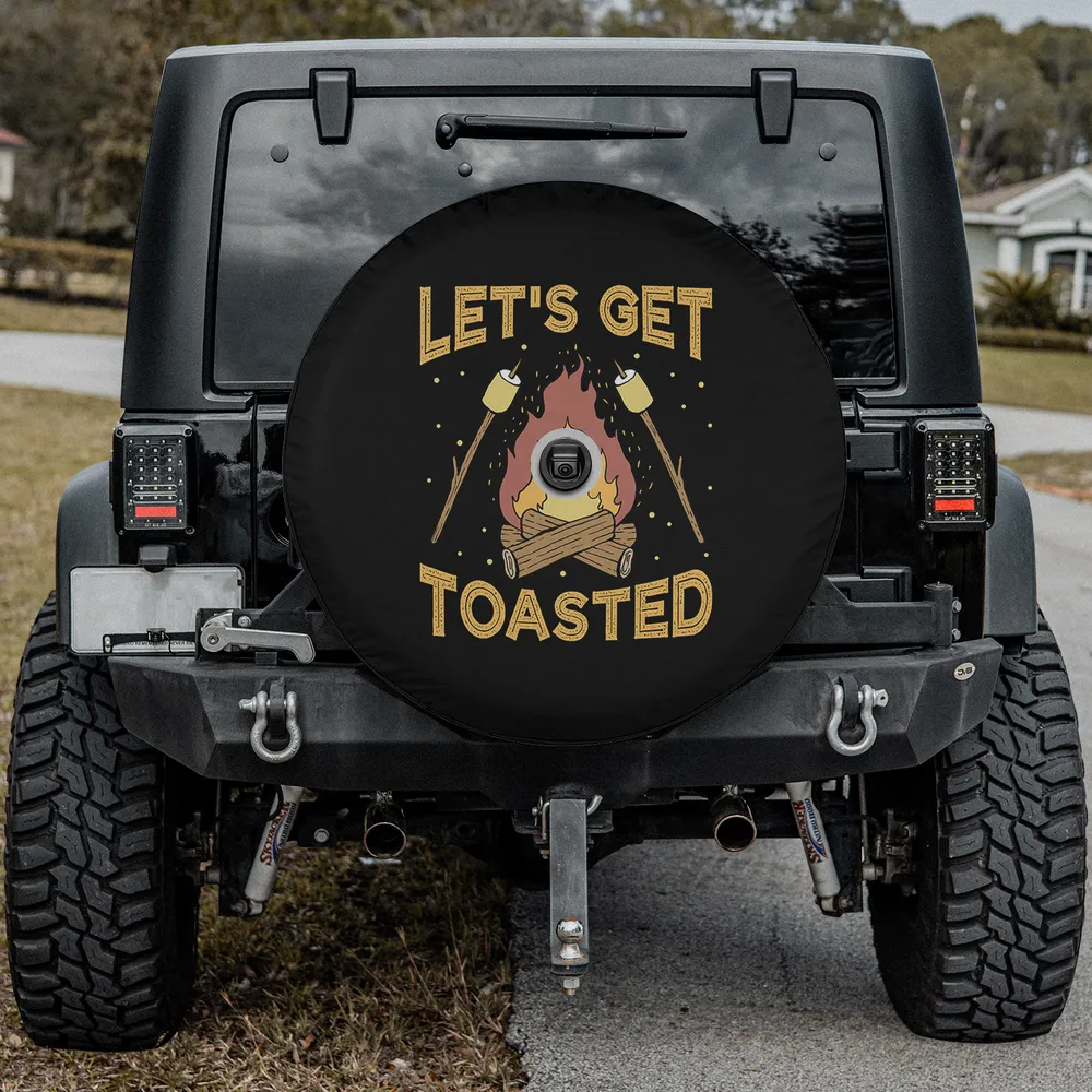 campfire marshmallows let's get toasted spare tire cover with camera hole for SUV