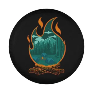 Illustrated campfire mountain tents forest camping design for spare tire cover