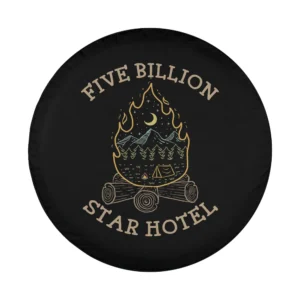Five Billion Star Hotel spare tire cover design with campfire and night sky