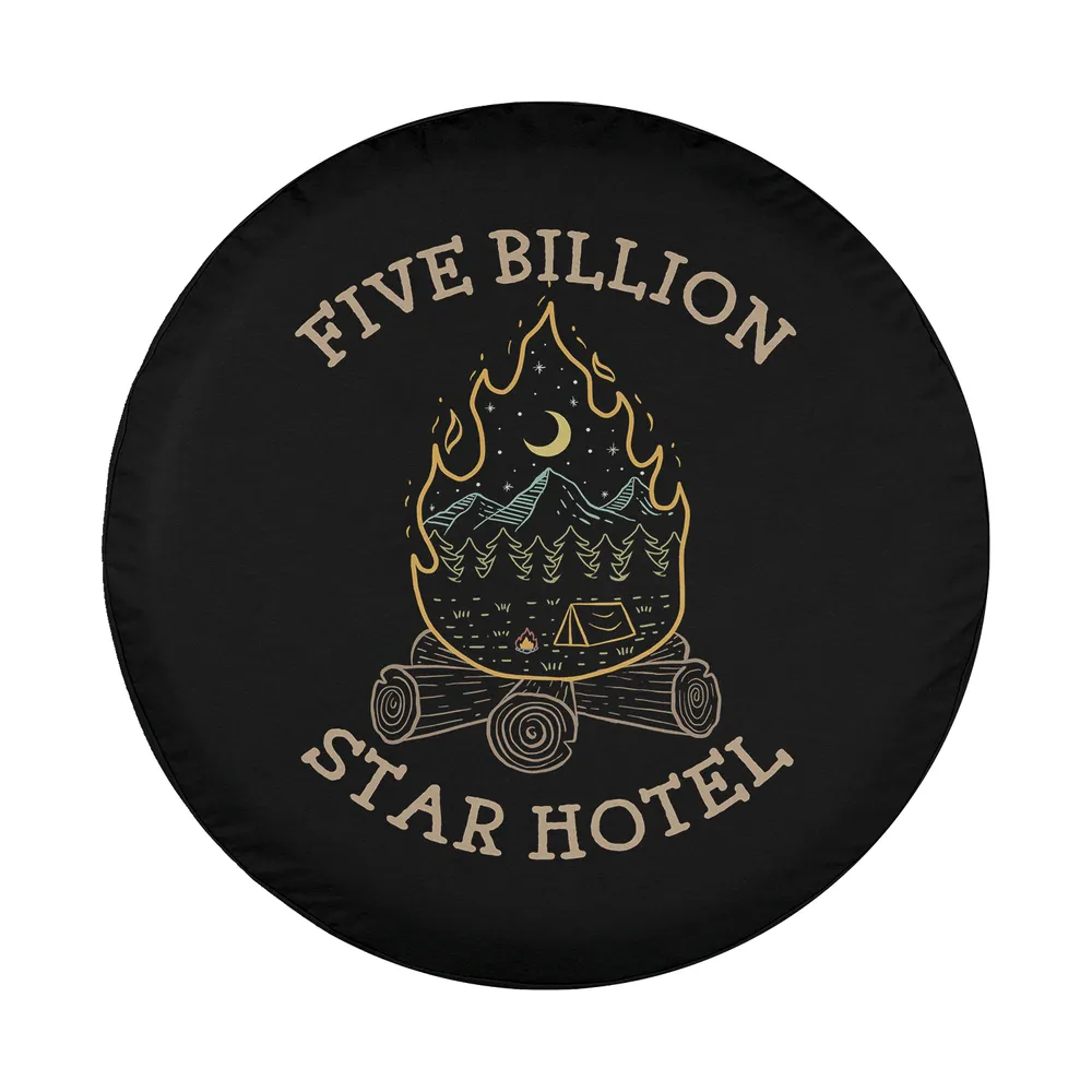 Five Billion Star Hotel spare tire cover design with campfire and night sky