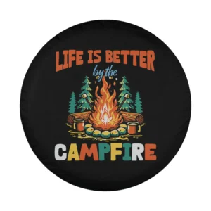 campfire pine trees mugs camping spare tire cover design only