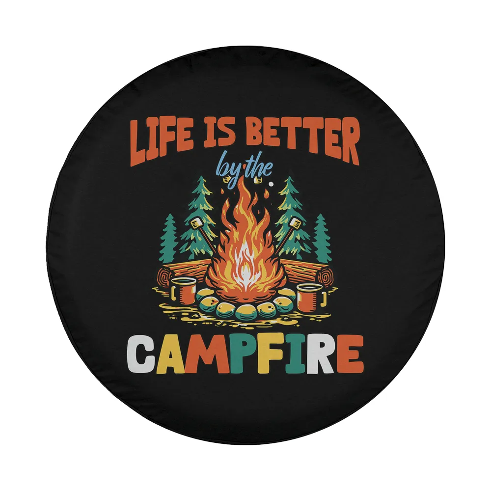 campfire pine trees mugs camping spare tire cover design only