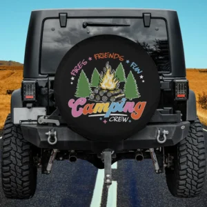Campfire Forest Scene Camping Crew Spare Tire Cover No Camera Hole