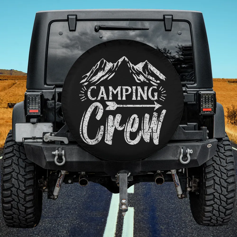 Camping Crew mountain range arrow spare tire cover on Jeep with no camera hole