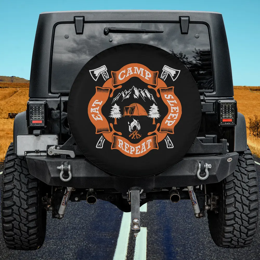 Crossed Axes Mountain Tent Campfire Camping Spare Tire Cover No Camera Hole