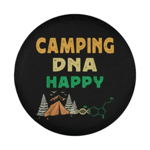 Camping DNA Happy mountain tent and DNA molecule design graphic