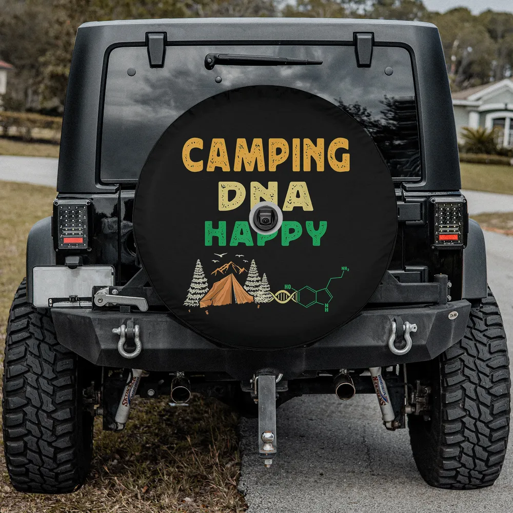 Camping DNA Happy spare tire cover with mountain tent and camera hole for Jeep