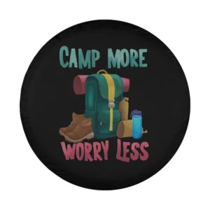Camp More Worry Less backpack and hiking boots camping gear design