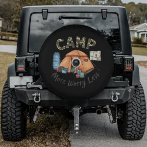 Camping gear tent map camp more worry less spare tire cover with backup camera hole for Jeep and RV